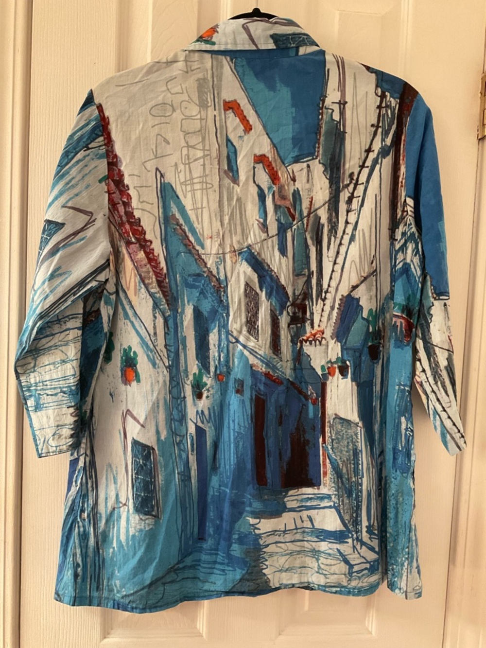 Abstract Scenic Button-Down Shirt - Blue Greece Italy Europe 21.5. By 28 inch - Picture 5 of 7